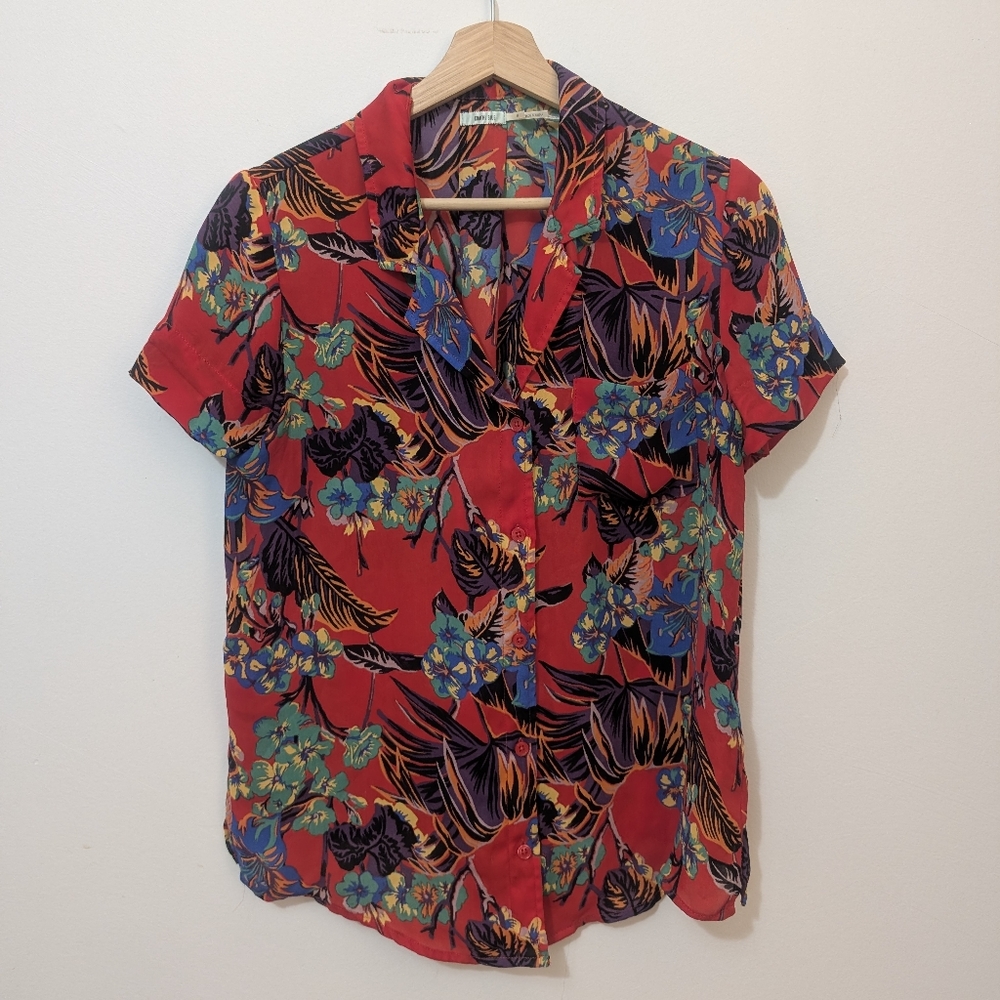 Kimchi Blue Red Floral Hawaiian Blouse (M)